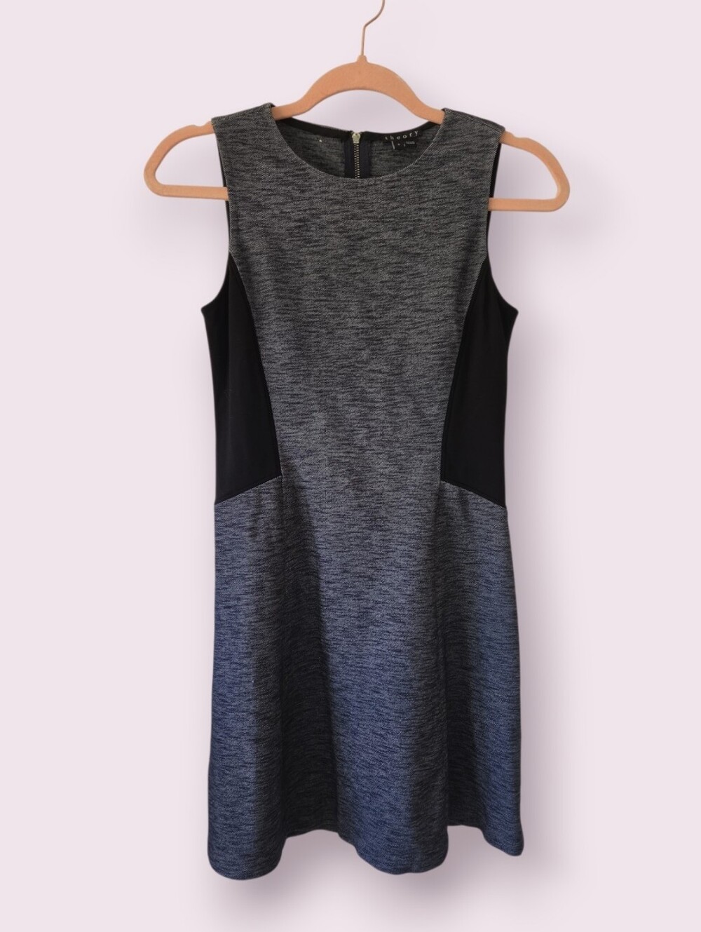 Theory Gemma Stretch Knit Colorblock Mini Dress Gray Black Size 2